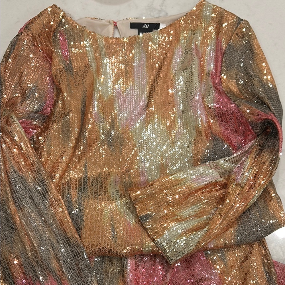 H&M Vibrant Sequin Dress with Gold and Pink
